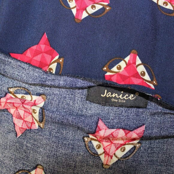 Fashion Vest Shawl navy cute pink fox print Sleeveless layer top OS one size - Picture 5 of 9